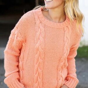 Wooden Ships Cable Knit Sweater - Coral M/L